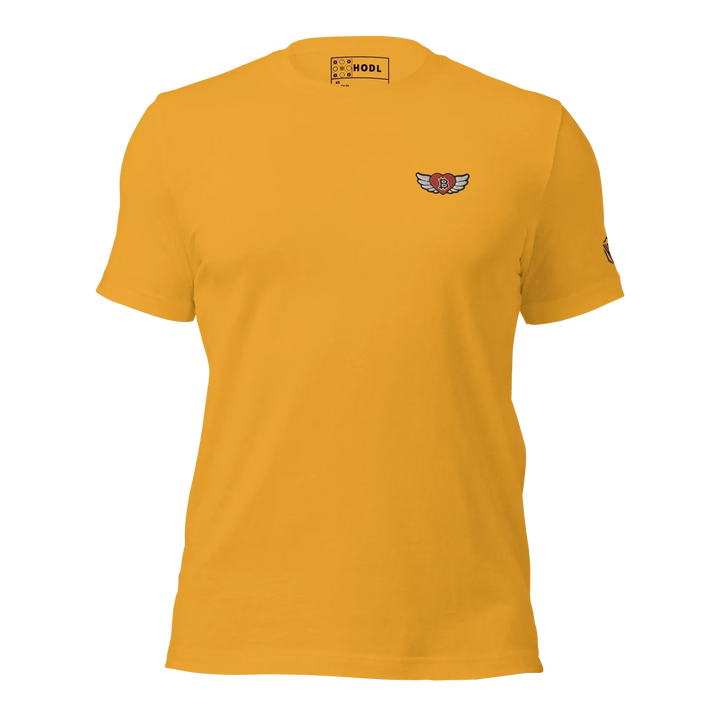 Bitcoin T-Shirt Big Flying Heart - Bitcoin T-Shirt Big Flying Heart - Node Mustard / XS | Exklusive T-Shirt Streetwear von HODL®