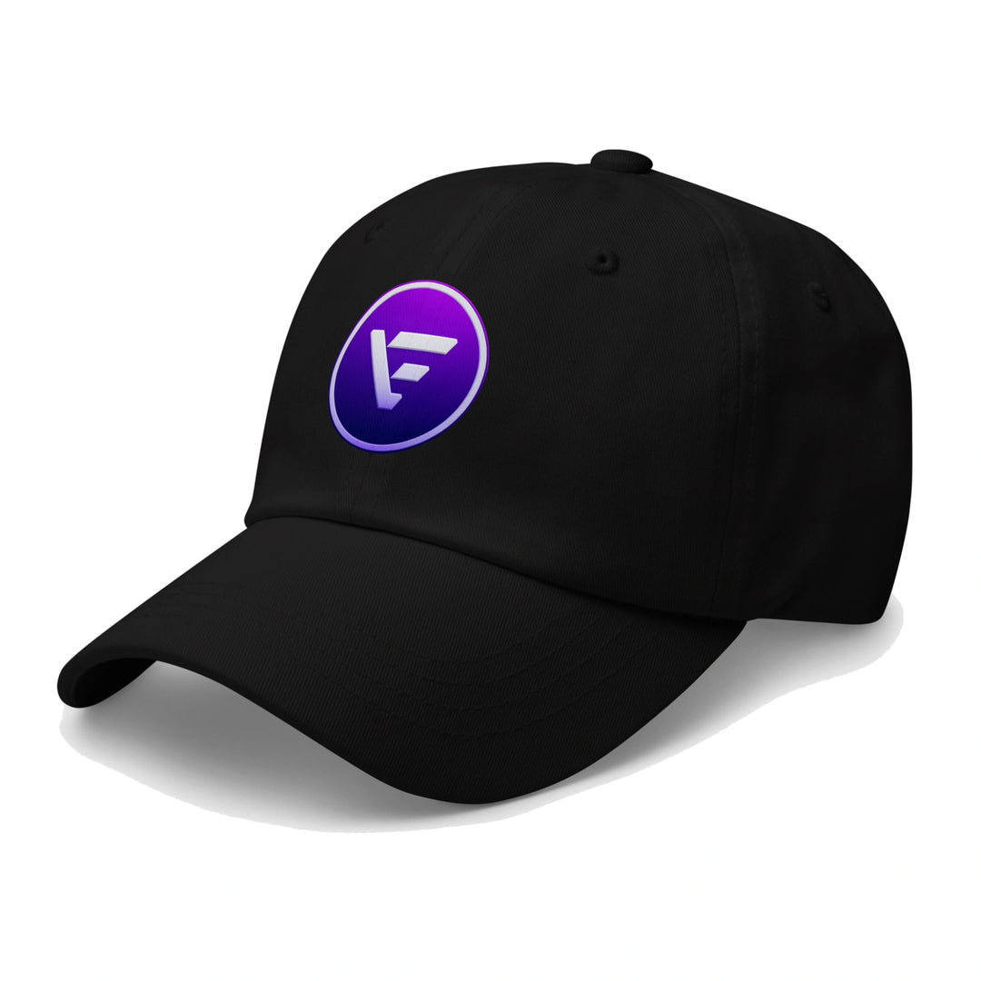 black velix dad hat with velix logo crypto streetwear cap front angle